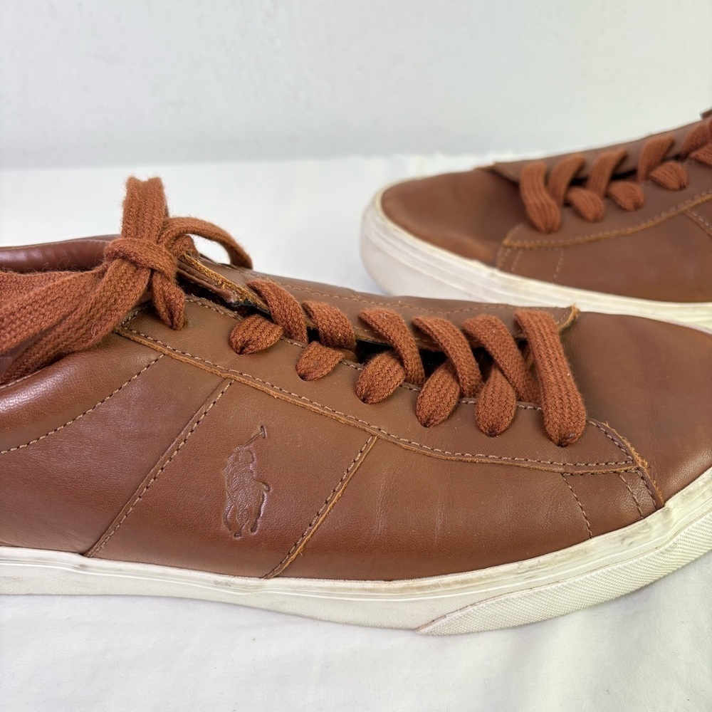 POLO RALPH LAUREN Brown Genuine Leather Sayer Sneakers 11D - Picture 4 of 14
